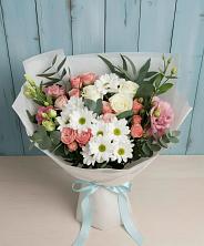 Букет цветов из:  Розы, Лизиантусы и Хризантемы в Сухом-логе Свердловская область