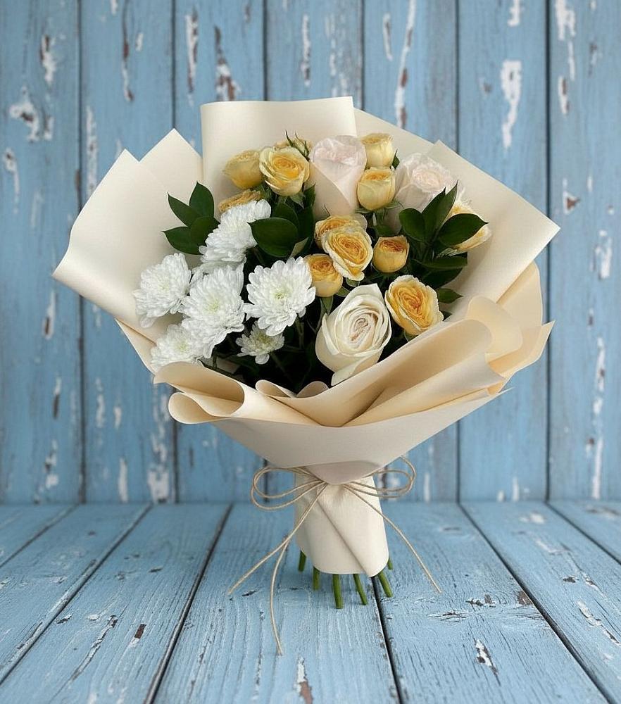 Букет цветов из: Розы и Хризантемы в Сухом-логе Свердловская область