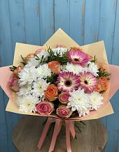 Букет цветов из:  Розы, Герберы и Хризантемы в Сухом-логе Свердловская область