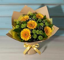 Букет цветов из:  Герберы и Хризантемы в Сухом-логе Свердловская область