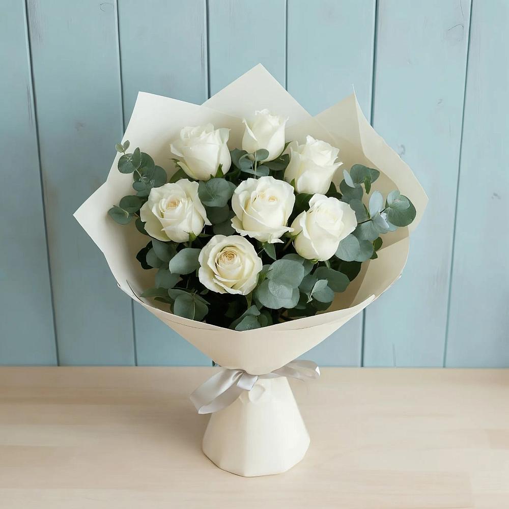 Букет Белые розы в Эвкалипте в Сухом-логе Свердловская область