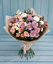 Букет цветов из:  Хризантемы, Розы и Альстромерии в Сухом-логе Свердловская область