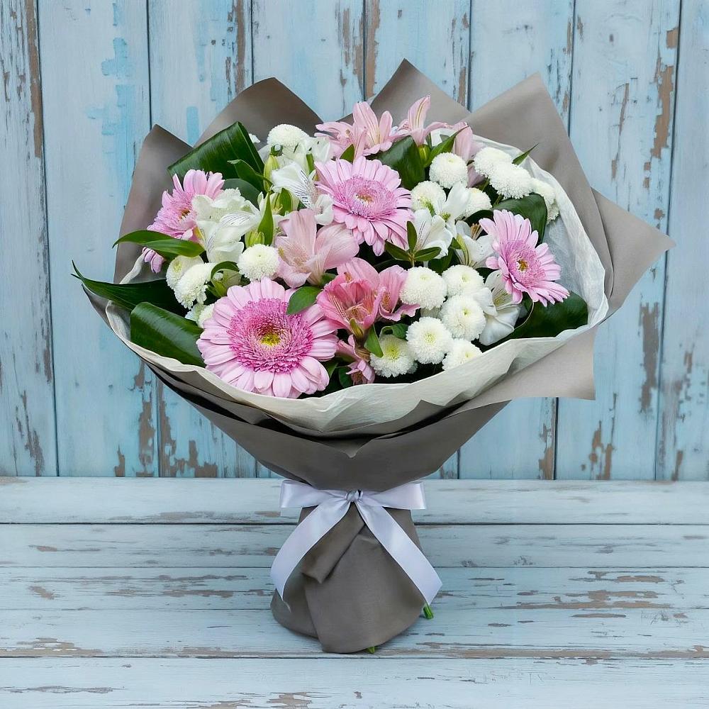 Букет цветов из: Герберы, Альстромерии и Хризантемы в Сухом-логе Свердловская область