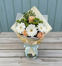 Букет цветов из:  Герберы, Розы и Хризантемы в Сухом-логе Свердловская область